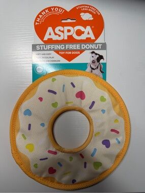 Stuffing-Free Donut Dog Toy - Cream with Yellow Trim